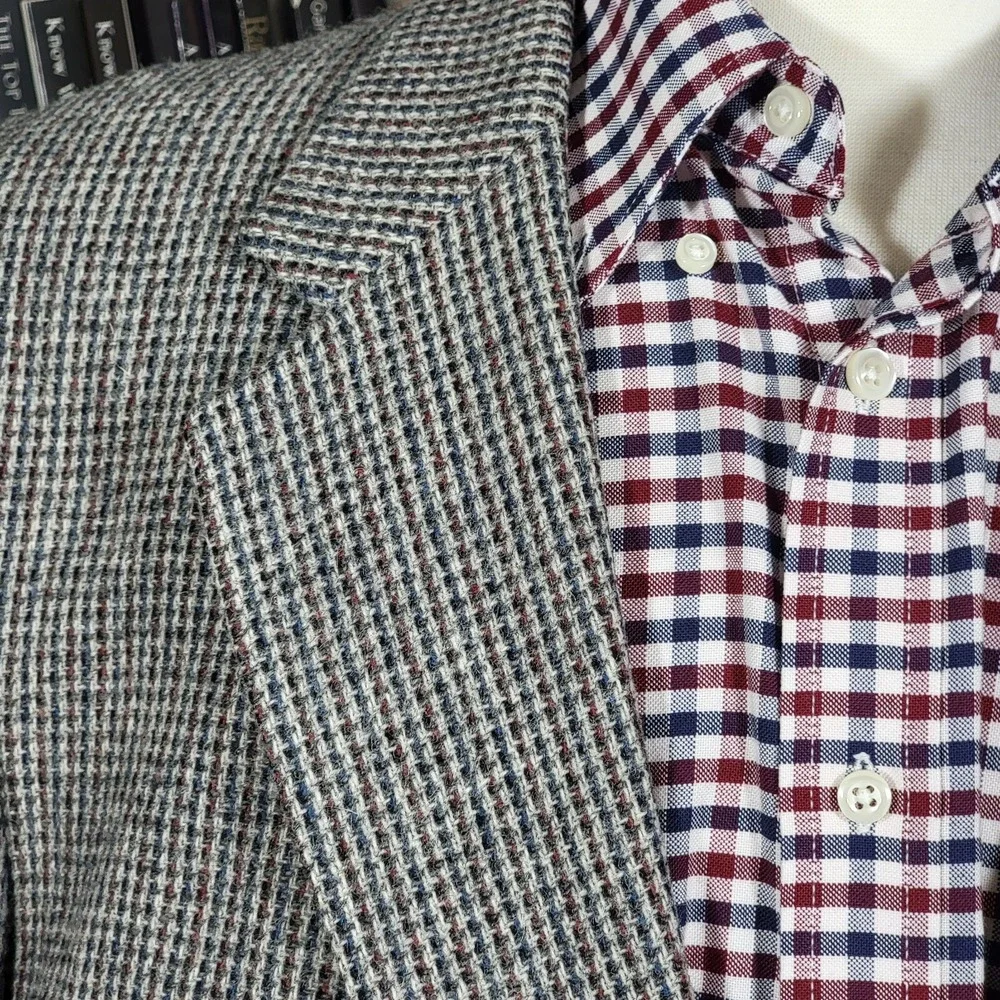 VTG Stafford Men's Tweed Blazer Jacket Two Button Gray‎ Pure Wool Size 46R